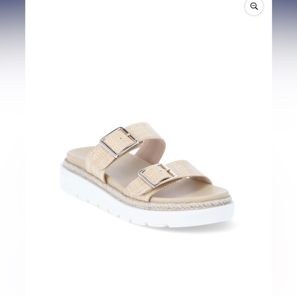 Madden NYC Flatform Two Strap Sandals Womens SZ 11 Cream Textured Slip On Casual - Picture 1 of 9